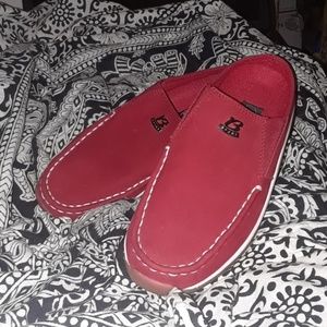 Leather Buffalinos. Beautiful deep red.